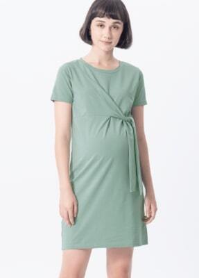 綠色立體剪裁綁結孕婦洋裝-孕婦洋裝推薦