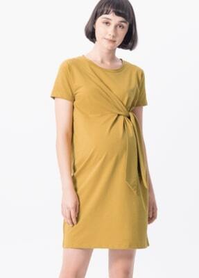 黃色立體剪裁綁結孕婦洋裝-孕婦洋裝推薦