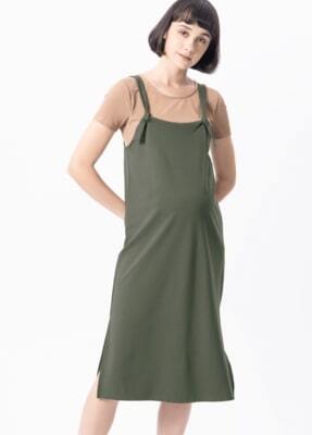 綠色綁結式吊帶孕婦洋裝-孕婦洋裝推薦