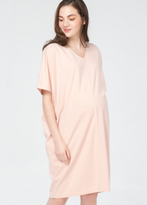 粉色V領飛鼠袖孕婦洋裝-孕婦裝推薦