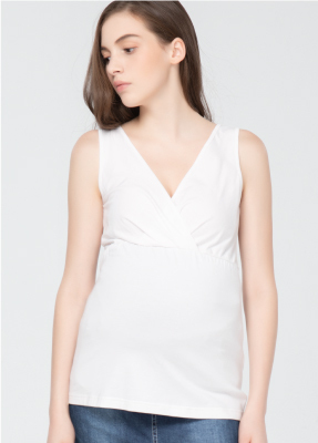白色V領無袖哺乳上衣-哺乳孕婦裝推薦