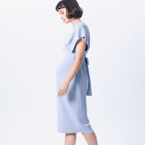  氣質V領小禮服孕婦洋裝-藍