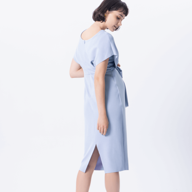  氣質V領小禮服孕婦洋裝-藍