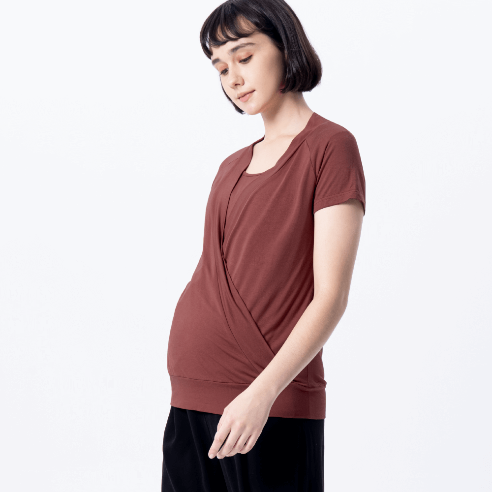 透氣莫代爾材質-推薦假兩件哺乳孕婦上衣
