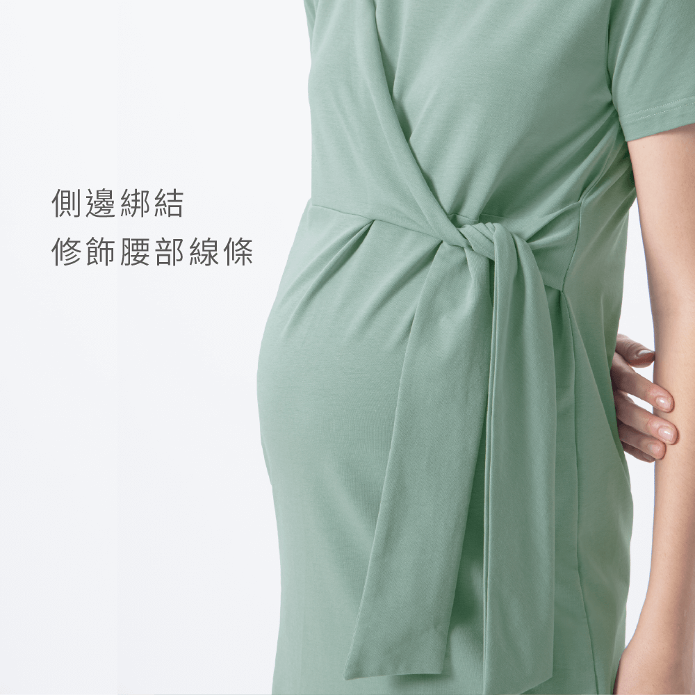 側邊綁帶修飾腰部線條-推薦立體剪裁綁結孕婦洋裝