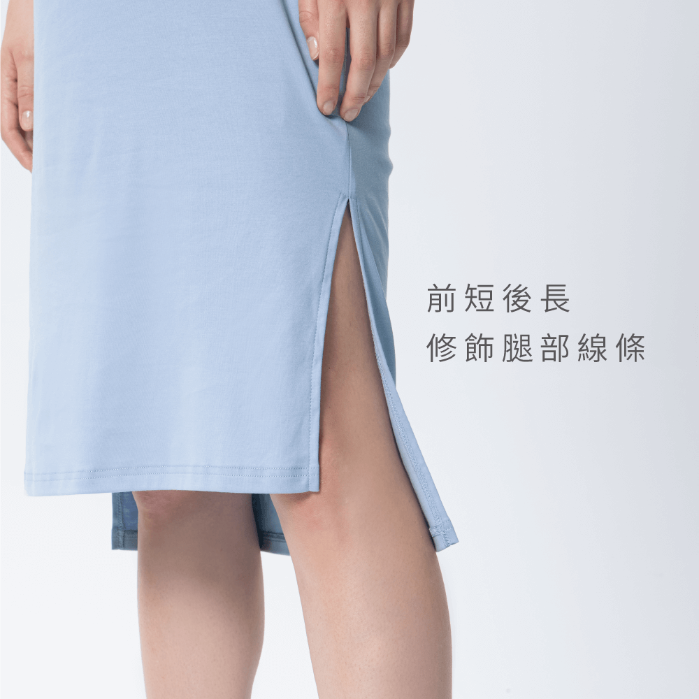 開岔設計修飾腿部線條-推薦絲光純色扭結孕婦洋裝